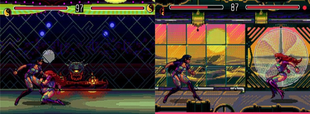 Two characters of the game Eternal Champions fighting